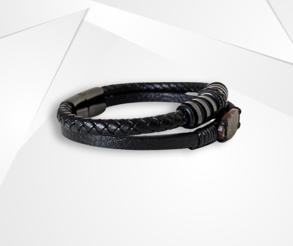 NFC Coconut Shell & Genuine Leather Bracelet – Stainless Steel Edition - Image 3