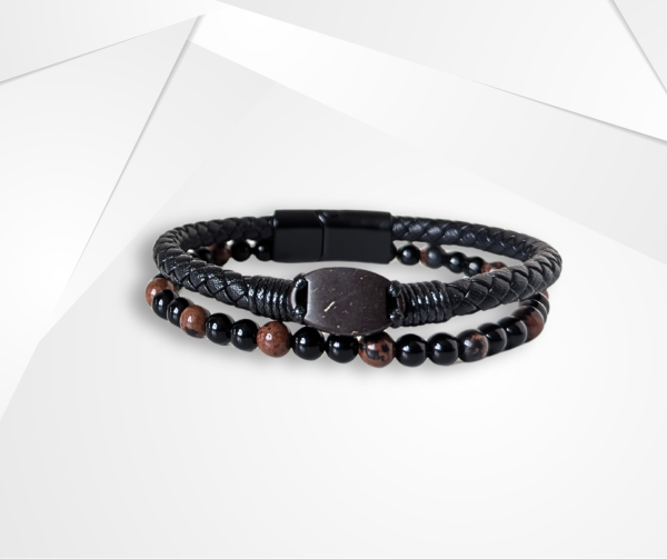 NFC Coconut Shell, Leather & Tiger Eye Bead Bracelet – Alloy Edition