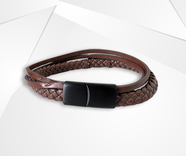 NFC Coconut Shell & PU Leather Bracelet – UV-Plated Edition (Brown) - Image 2