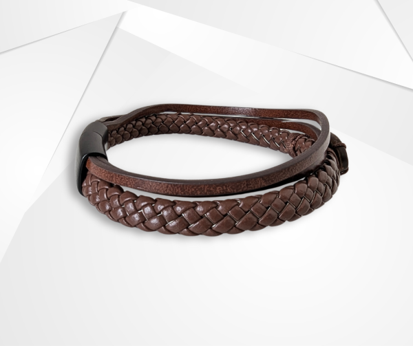 NFC Coconut Shell & PU Leather Bracelet – UV-Plated Edition (Brown) - Image 3