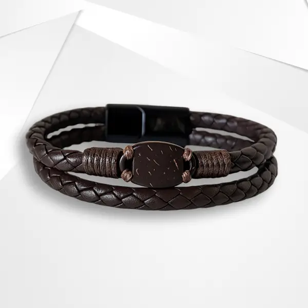 NFC Coconut Shell & PU Leather Bracelet – Stainless Steel Edition