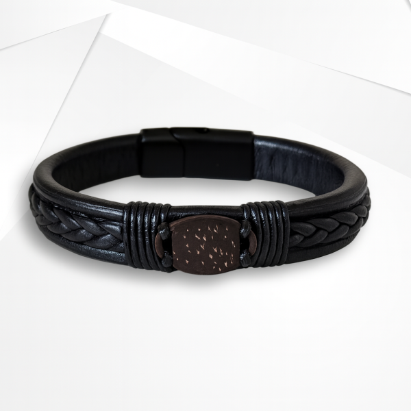 NFC Coconut Shell & PU Leather Bracelet – Classic Alloy Edition